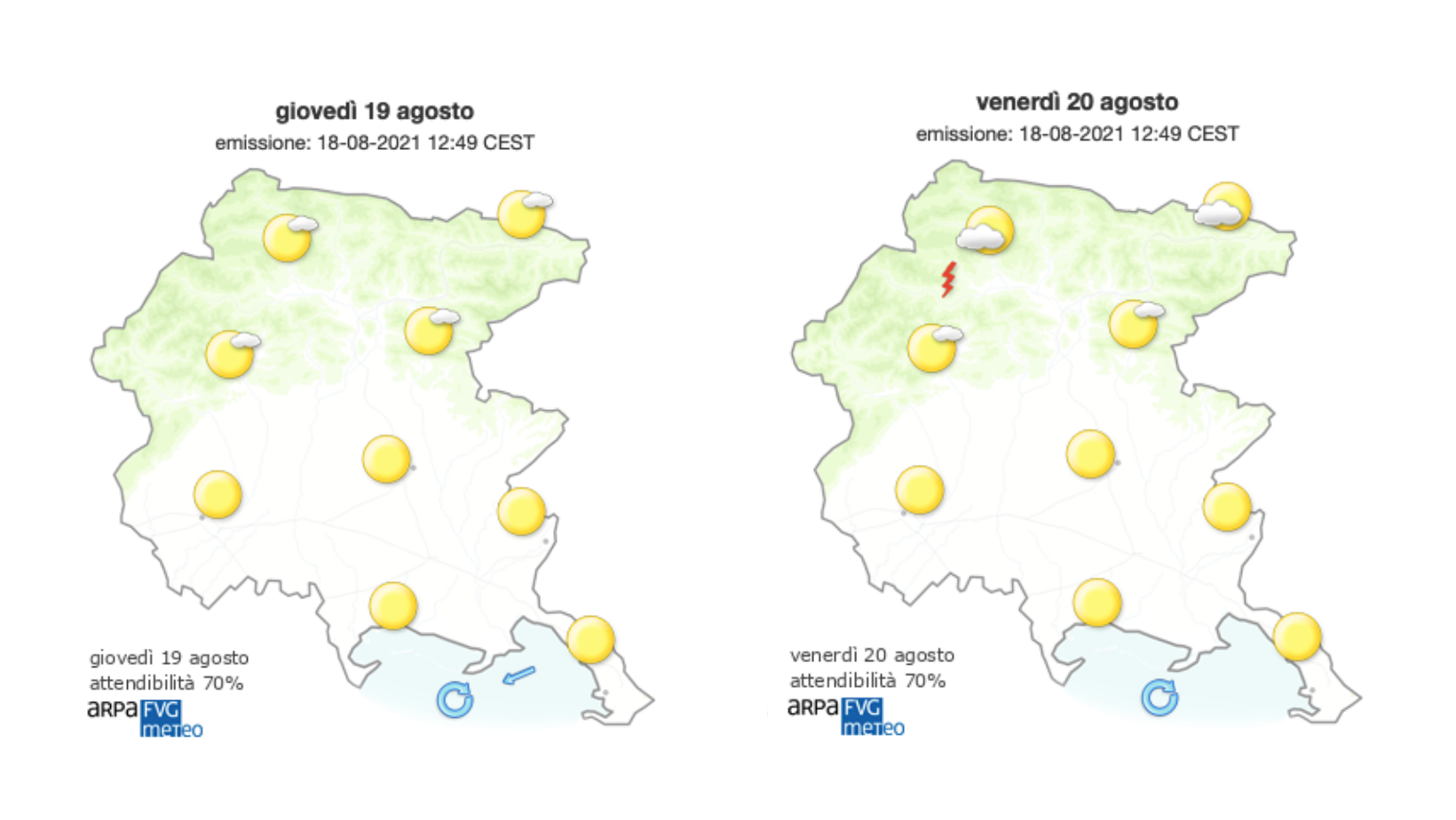 Immagine per Meteo, temperature ancora calde sul Goriziano fino al weekend